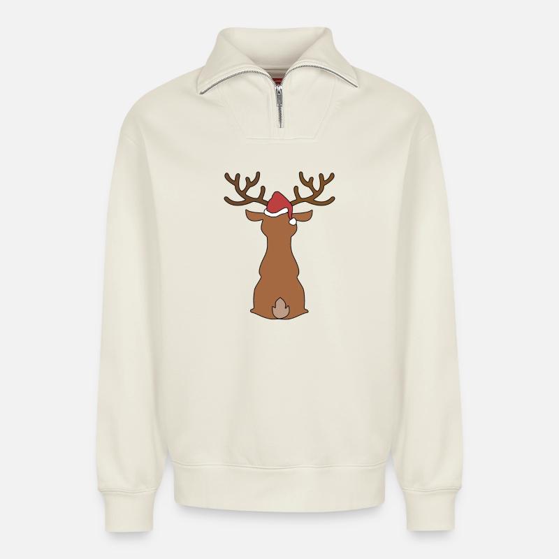 Noël - Sweat unisexe décontracté en coton biologique à demi-zip – de SPREAD - blanc cassé