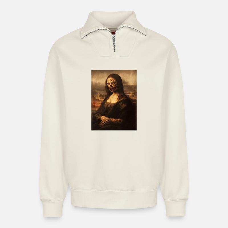 Zombie Lisa - Relaxed Unisex Organic Half Zip Sweatshirt – von SPREAD - Naturweiß