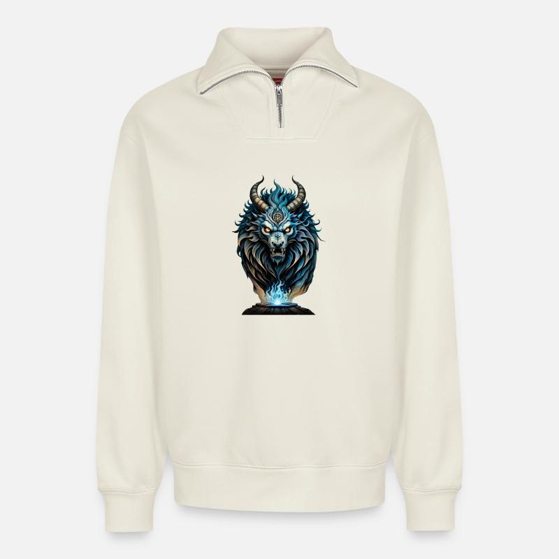 Ein wildes blaues Tier, - Relaxed Unisex Organic Half Zip Sweatshirt – von SPREAD - Naturweiß