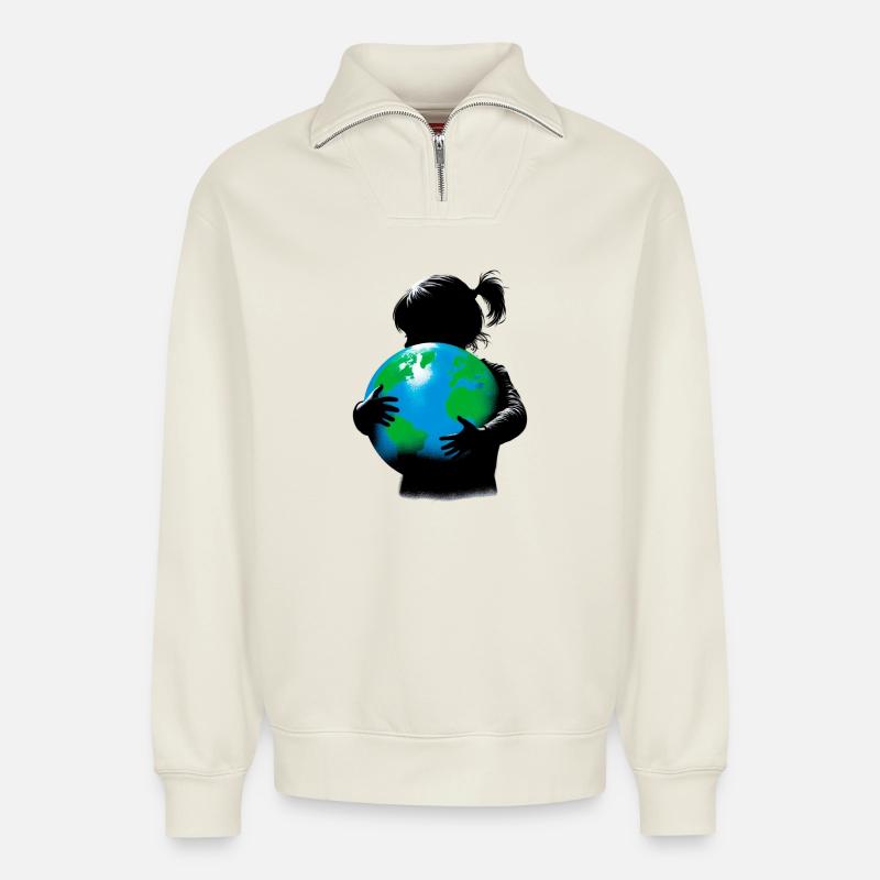 Planet Erde - Relaxed Unisex Organic Half Zip Sweatshirt – von SPREAD - Naturweiß