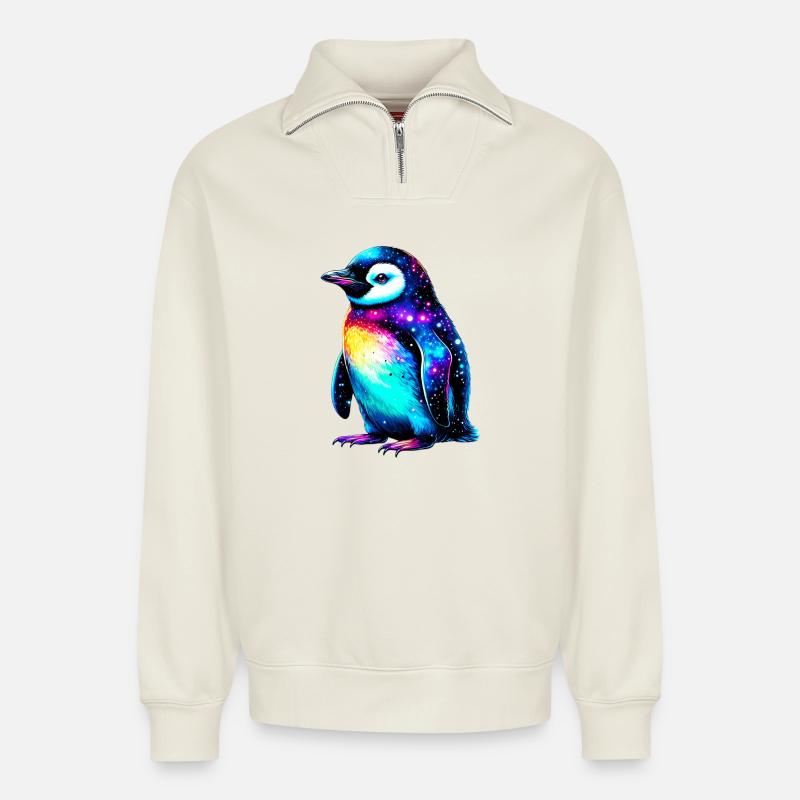 Pinguin - Relaxed Unisex Organic Half Zip Sweatshirt – von SPREAD - Naturweiß