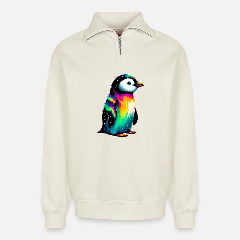 Pinguin - Relaxed Unisex Organic Half Zip Sweatshirt – von SPREAD - Naturweiß