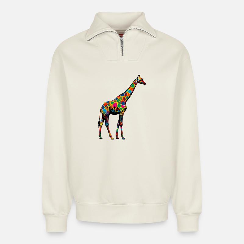 Giraffe - Relaxed Unisex Organic Half Zip Sweatshirt – by SPREAD - off white