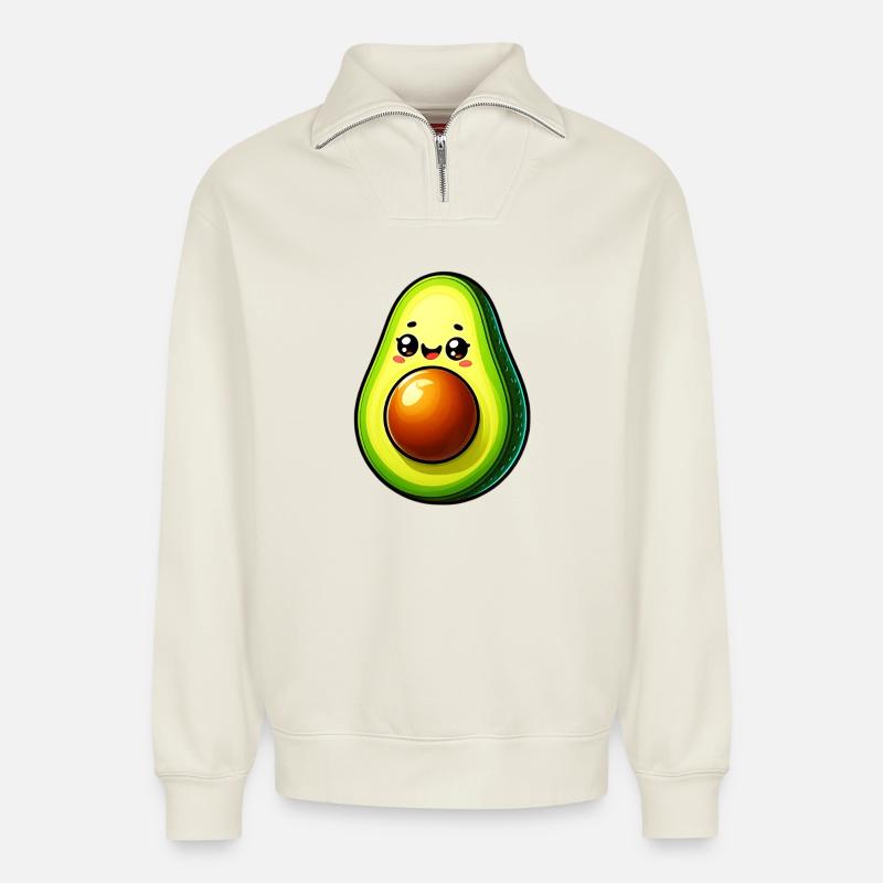 Avocat - Sweat unisexe décontracté en coton biologique à demi-zip – de SPREAD - blanc cassé