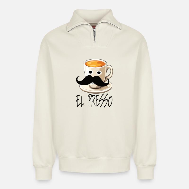 Expresso - Sweat unisexe décontracté en coton biologique à demi-zip – de SPREAD - blanc cassé