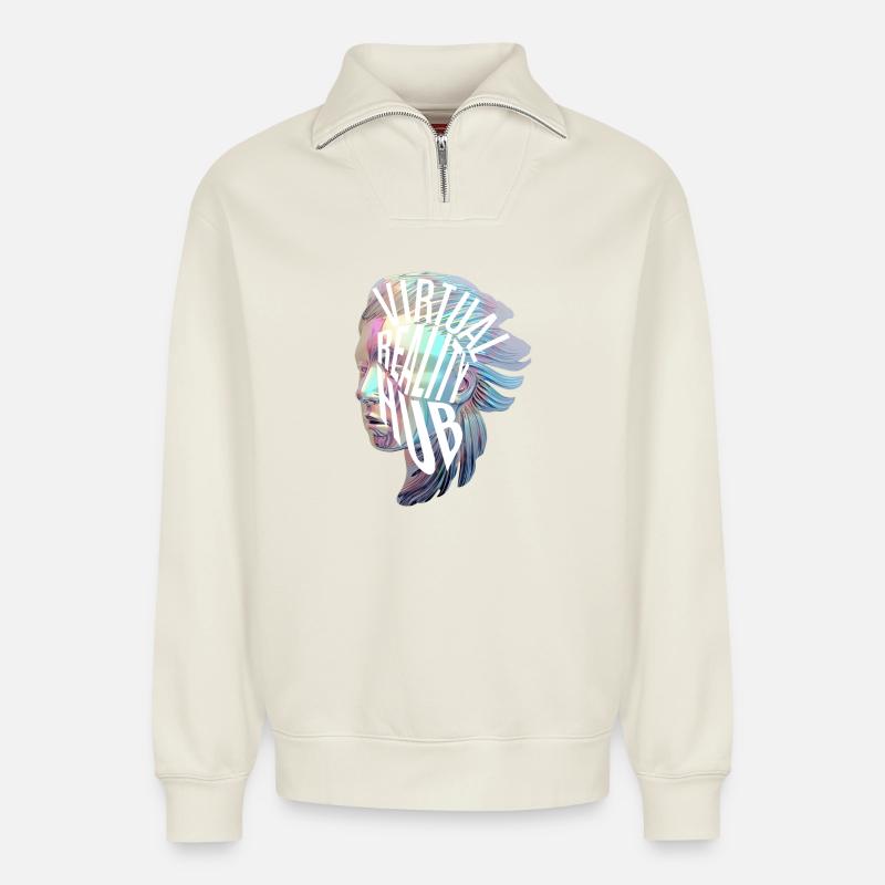 VR Hub - Relaxed Unisex Organic Half Zip Sweatshirt – von SPREAD - Naturweiß