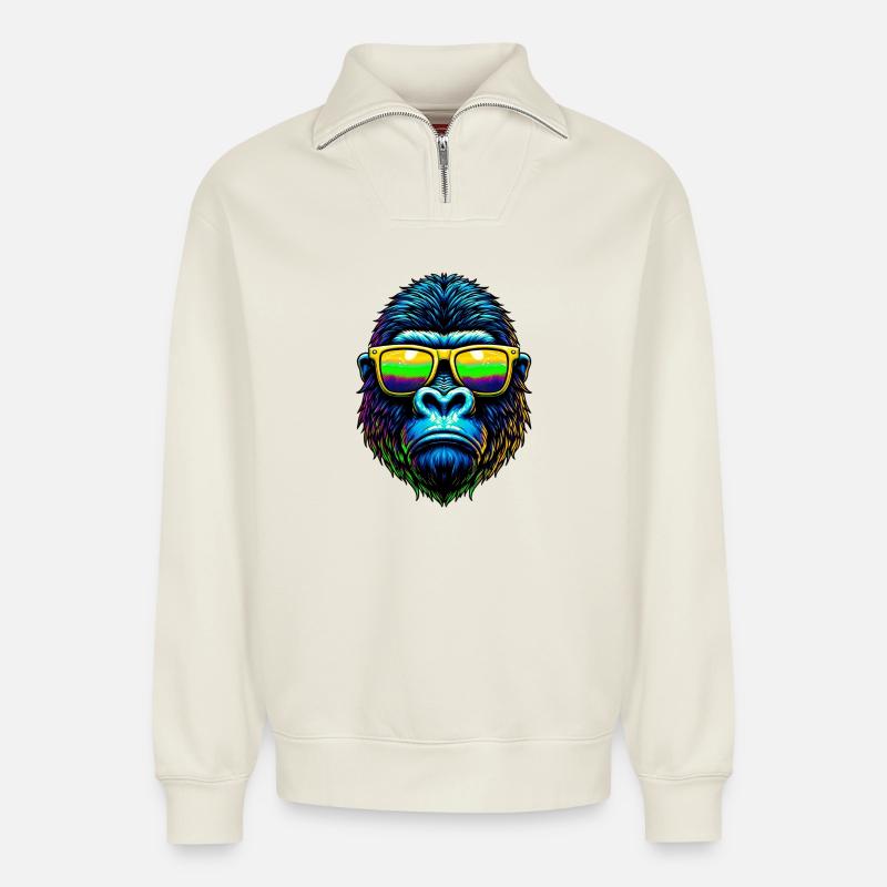 Gorilla - Relaxed Unisex Organic Half Zip Sweatshirt – by SPREAD - off white