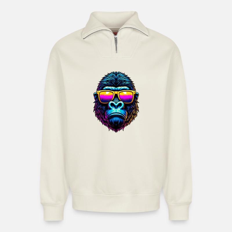 Gorilla - Relaxed Unisex Organic Half Zip Sweatshirt – von SPREAD - Naturweiß