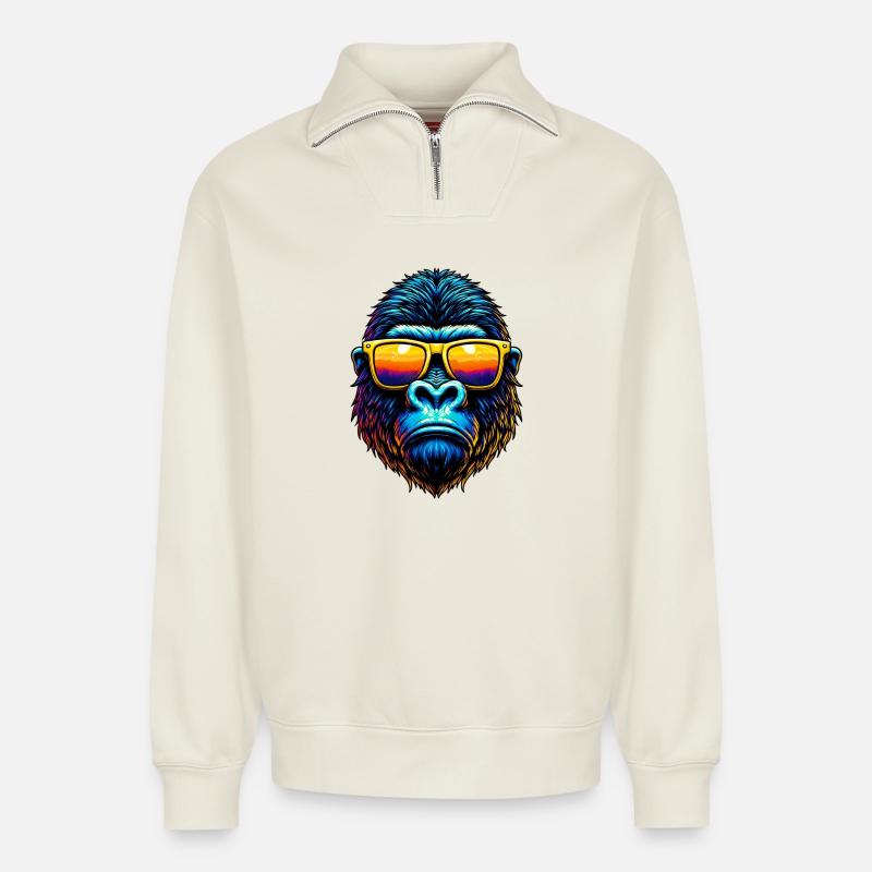Gorilla - Relaxed Unisex Organic Half Zip Sweatshirt – von SPREAD - Naturweiß