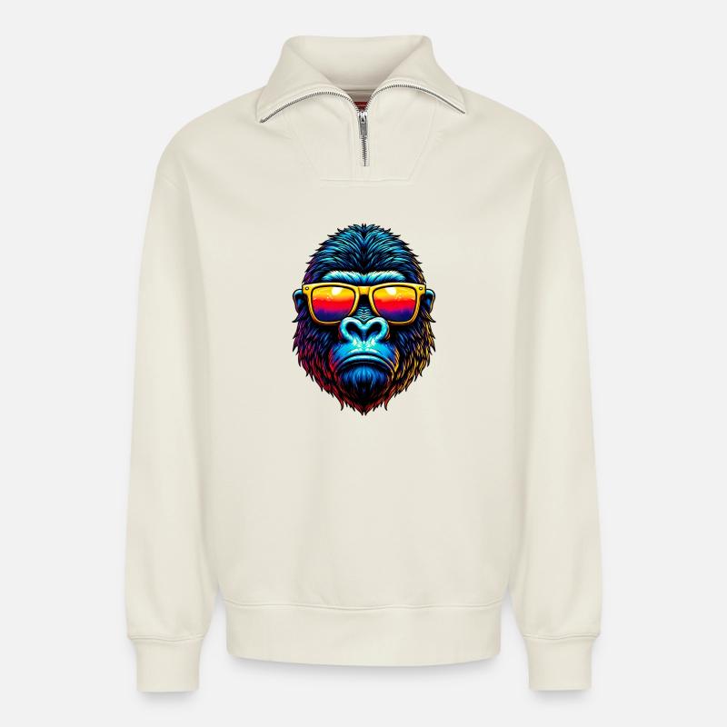 Gorilla - Relaxed Unisex Organic Half Zip Sweatshirt – von SPREAD - Naturweiß