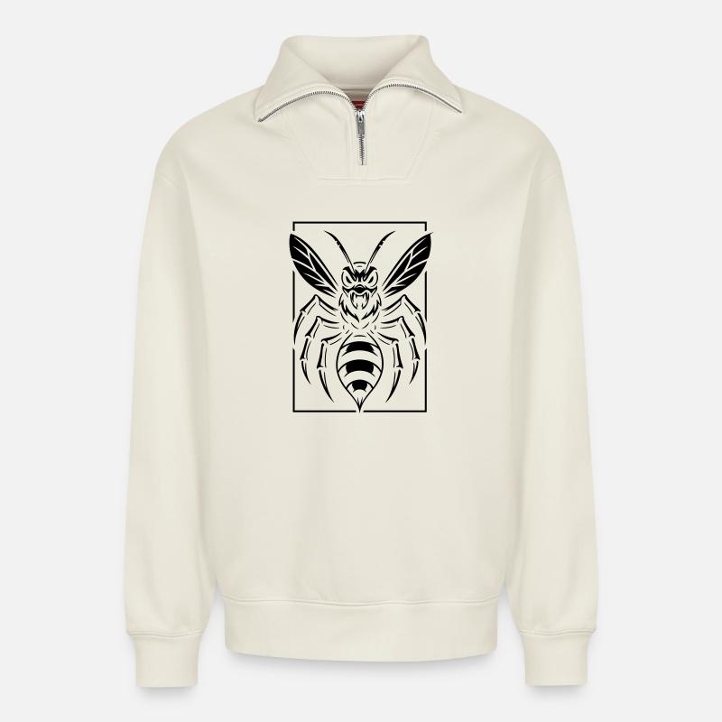 Stylized wasp - Relaxed Unisex Organic Half Zip Sweatshirt – by SPREAD - off white
