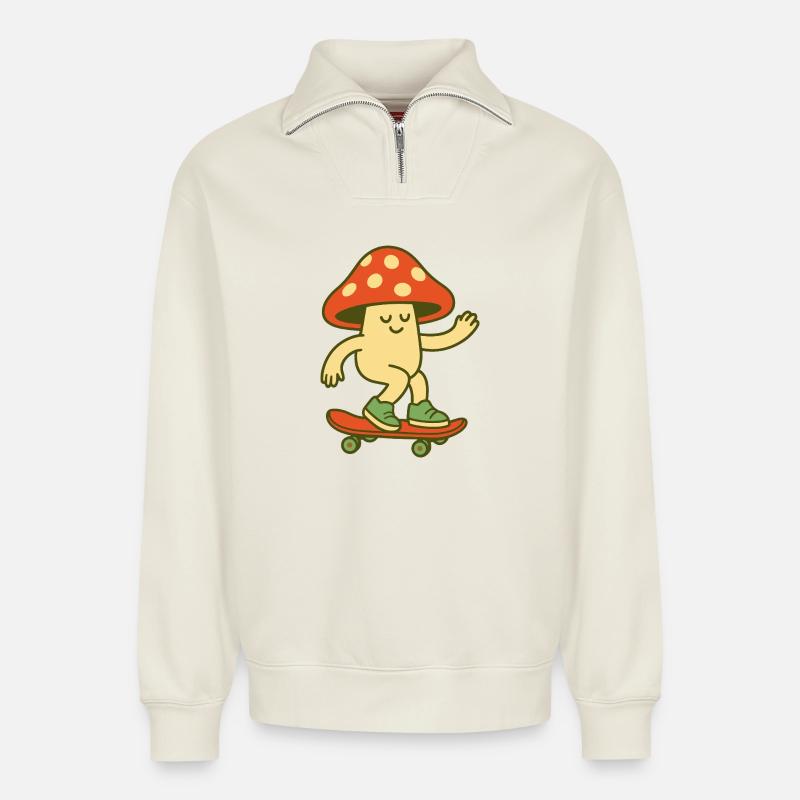 Shroom on Wheels - Relaxed Unisex Organic Half Zip Sweatshirt – von SPREAD - Naturweiß