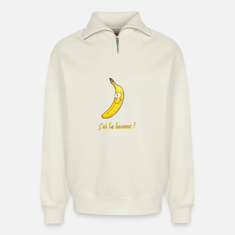 Lächelnde Banane mit lustigem Slogan - Relaxed Unisex Organic Half Zip Sweatshirt – von SPREAD - Naturweiß