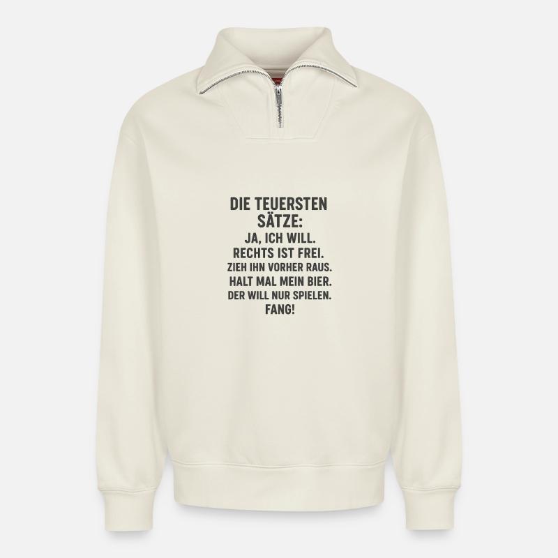 Die teuersten Sätze - Relaxed Unisex Organic Half Zip Sweatshirt – von SPREAD - Naturweiß