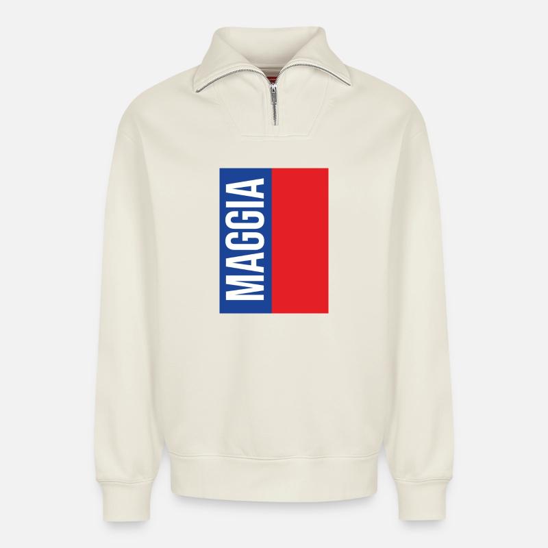 Maggia Tessin Souvenir Maggia  - Relaxed Unisex Organic Half Zip Sweatshirt – von SPREAD - Naturweiß