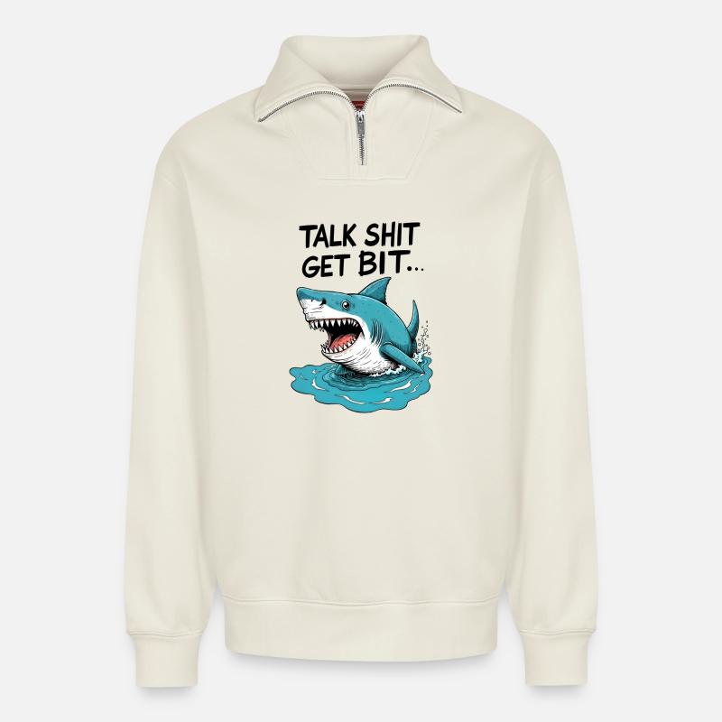 Scheiße reden, gebissen werden - Relaxed Unisex Organic Half Zip Sweatshirt – von SPREAD - Naturweiß