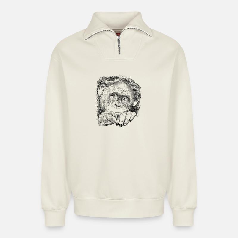 Affe - Relaxed Unisex Organic Half Zip Sweatshirt – von SPREAD - Naturweiß