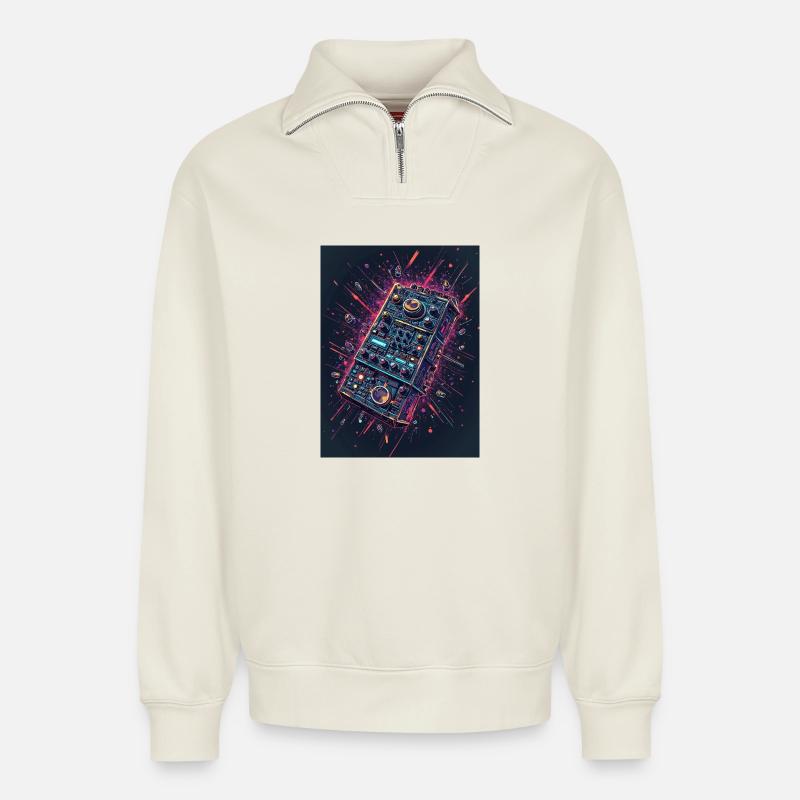 Digital DJ Controller Explosion - Relaxed Unisex Organic Half Zip Sweatshirt – von SPREAD - Naturweiß