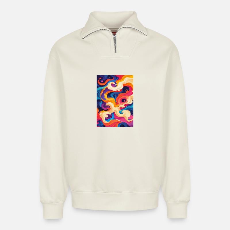 Abstrakter chromatischer Wirbel - Relaxed Unisex Organic Half Zip Sweatshirt – von SPREAD - Naturweiß