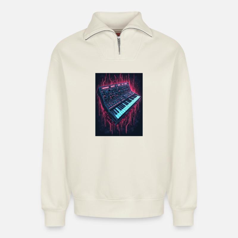 Neon Synthesizer Musikdesign - Relaxed Unisex Organic Half Zip Sweatshirt – von SPREAD - Naturweiß