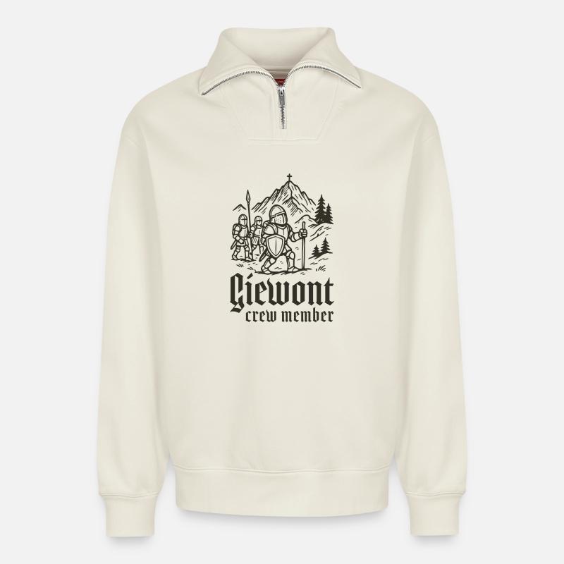 Giewont Crewmitglied Ritter Berg - Relaxed Unisex Organic Half Zip Sweatshirt – von SPREAD - Naturweiß