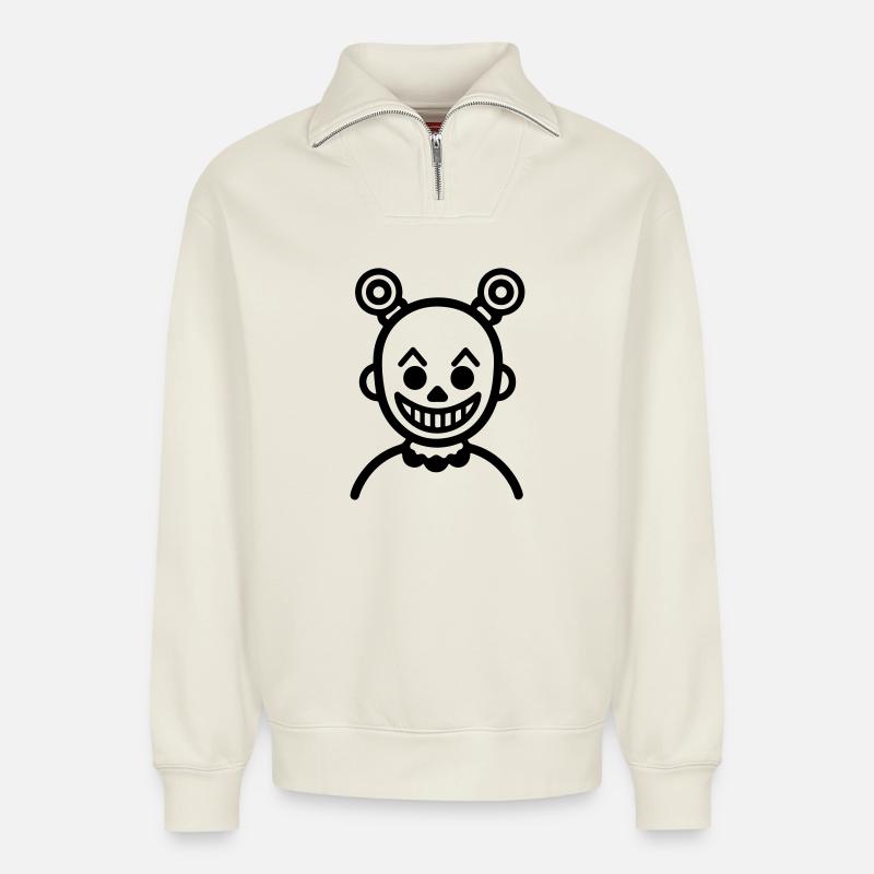 Clown Comic - Relaxed Unisex Organic Half Zip Sweatshirt – by SPREAD - off white