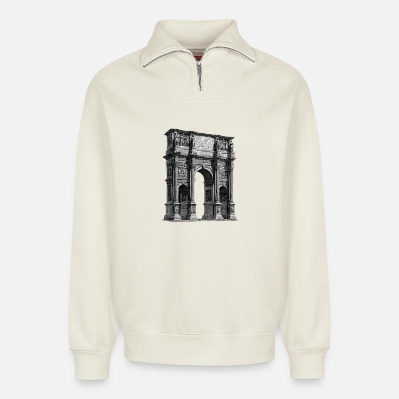 Römischer Triumphbogen – Antiker Stich - Relaxed Unisex Organic Half Zip Sweatshirt – von SPREAD - Naturweiß