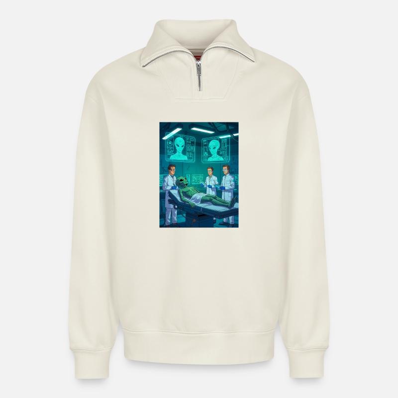 Alien Autopsy – Das geheime Labor - Relaxed Unisex Organic Half Zip Sweatshirt – von SPREAD - Naturweiß
