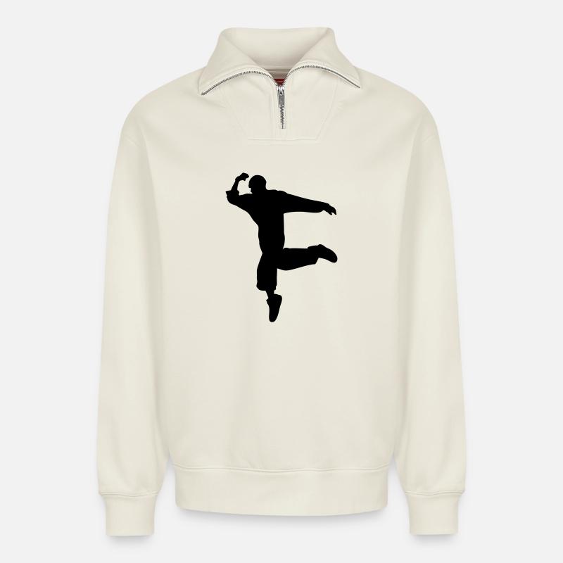 B-Boy Silhouette – Breakdance Move - Relaxed Unisex Organic Half Zip Sweatshirt – von SPREAD - Naturweiß