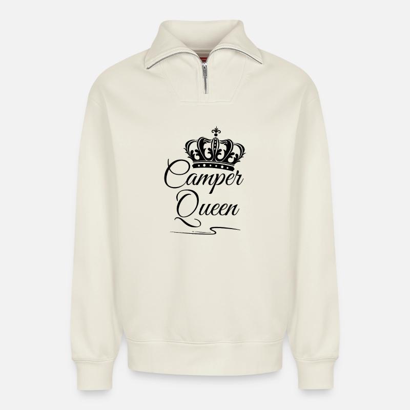 Camper Queen - Relaxed Unisex Organic Half Zip Sweatshirt – von SPREAD - Naturweiß