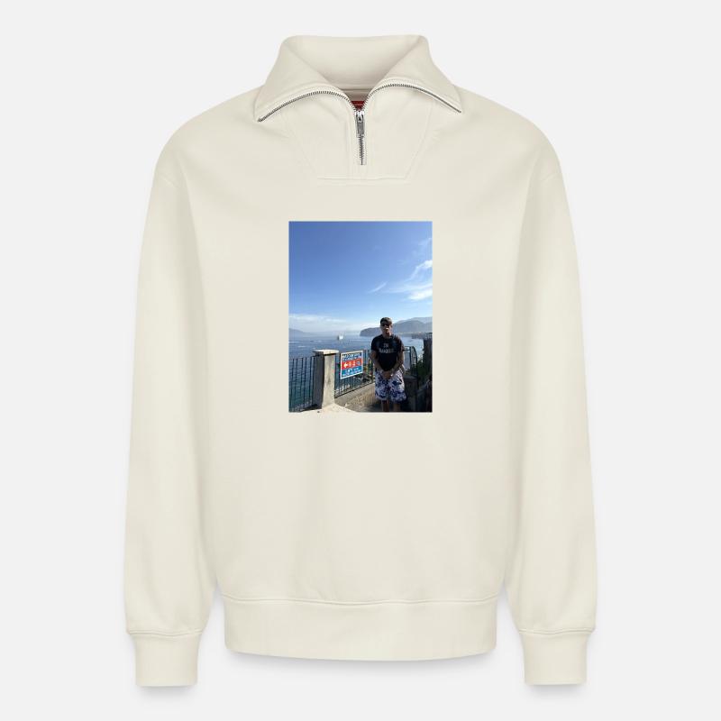 IDGAF-Hemd - Relaxed Unisex Organic Half Zip Sweatshirt – von SPREAD - Naturweiß