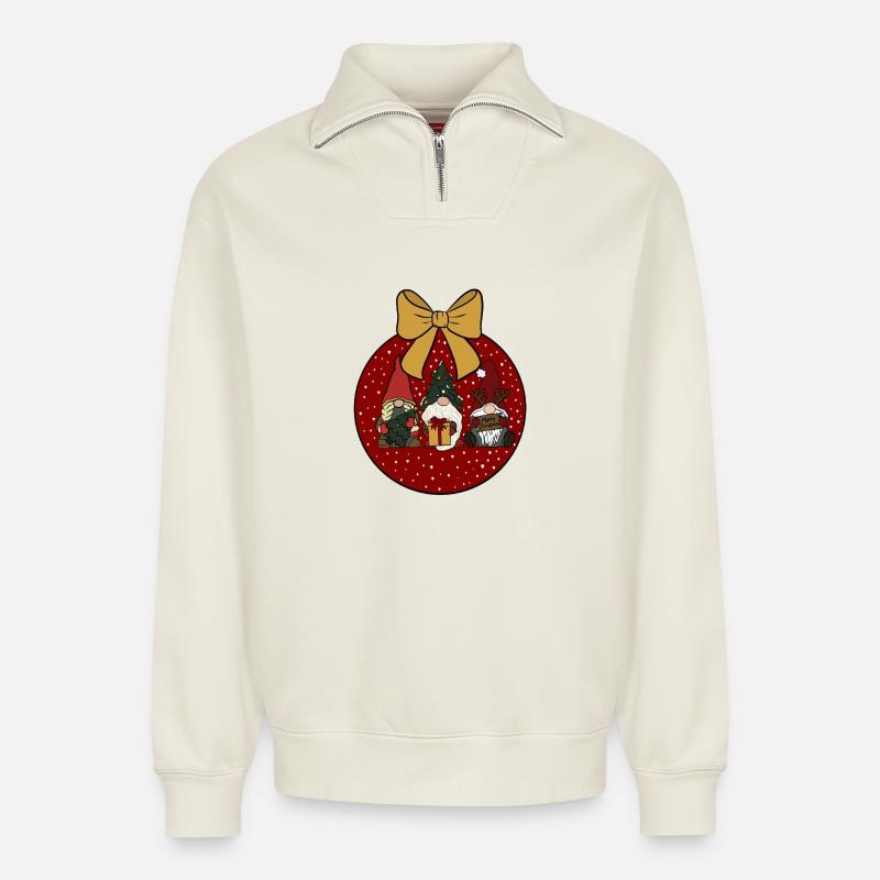 Weihnachtskugel  - Relaxed Unisex Organic Half Zip Sweatshirt – von SPREAD - Naturweiß