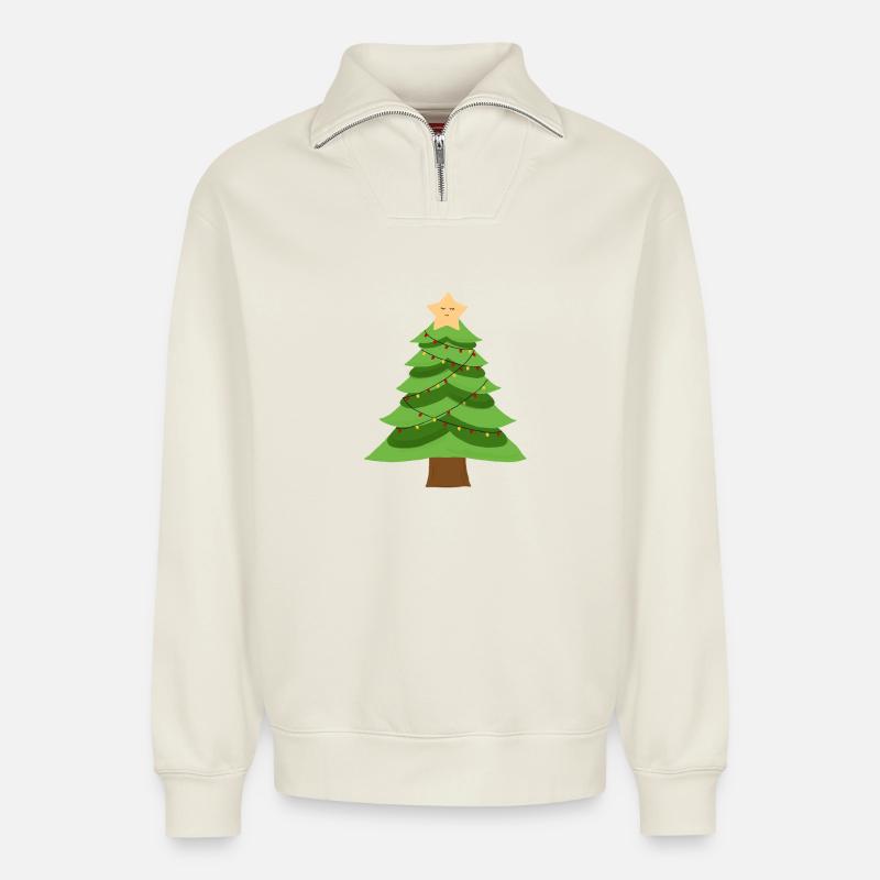 Kleiner Weihnachtsbaum - Relaxed Unisex Organic Half Zip Sweatshirt – von SPREAD - Naturweiß