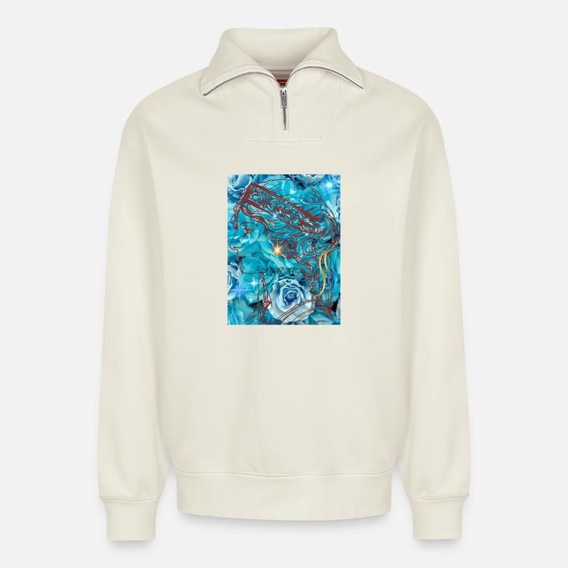 Tanit - Relaxed Unisex Organic Half Zip Sweatshirt – von SPREAD - Naturweiß