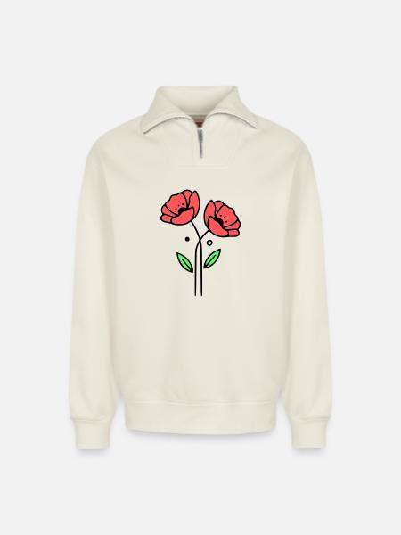mohnblume-mohnblumen-minimalistisch-line-art-5 - Relaxed Unisex Organic Half Zip Sweatshirt – von SPREAD - Naturweiß
