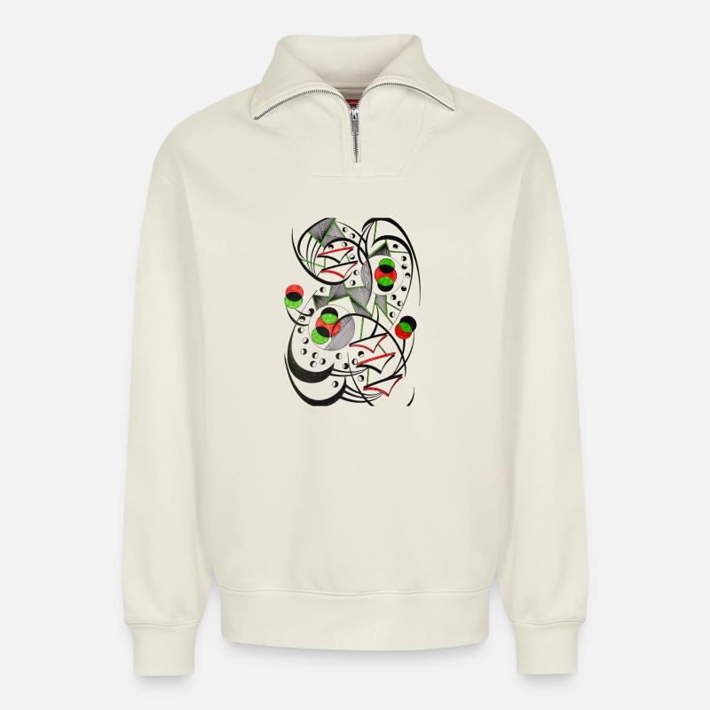 Kreislinien Chaos Abstract - Relaxed Unisex Organic Half Zip Sweatshirt – von SPREAD - Naturweiß