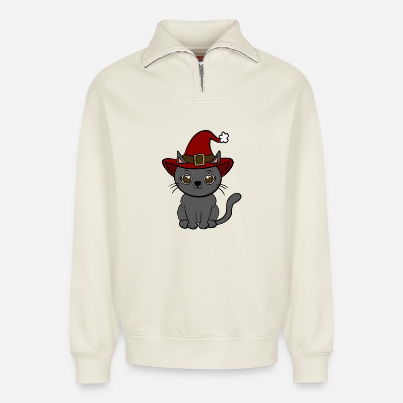 Katze Weihnachten  - Relaxed Unisex Organic Half Zip Sweatshirt – von SPREAD - Naturweiß