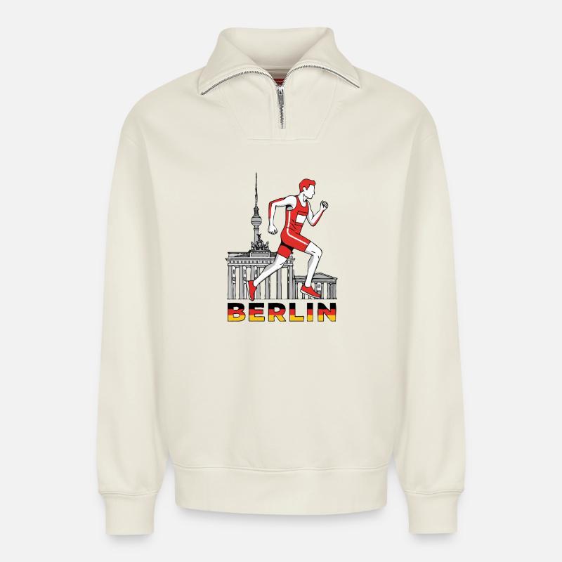 Berlin Runner - Sweat unisexe décontracté en coton biologique à demi-zip – de SPREAD - blanc cassé