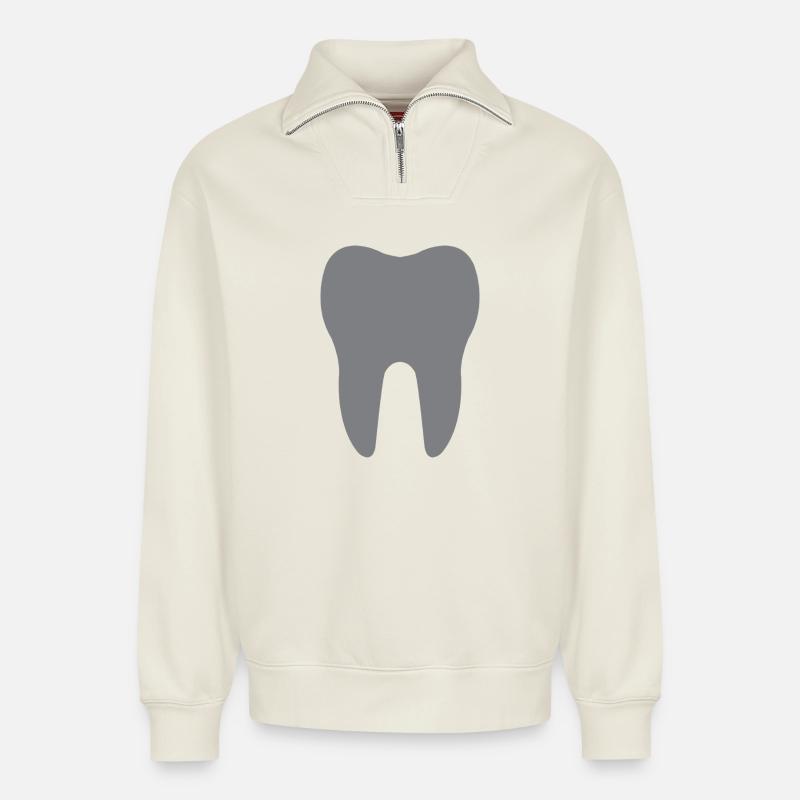 Tooth - Relaxed Unisex Organic Half Zip Sweatshirt – by SPREAD - off white
