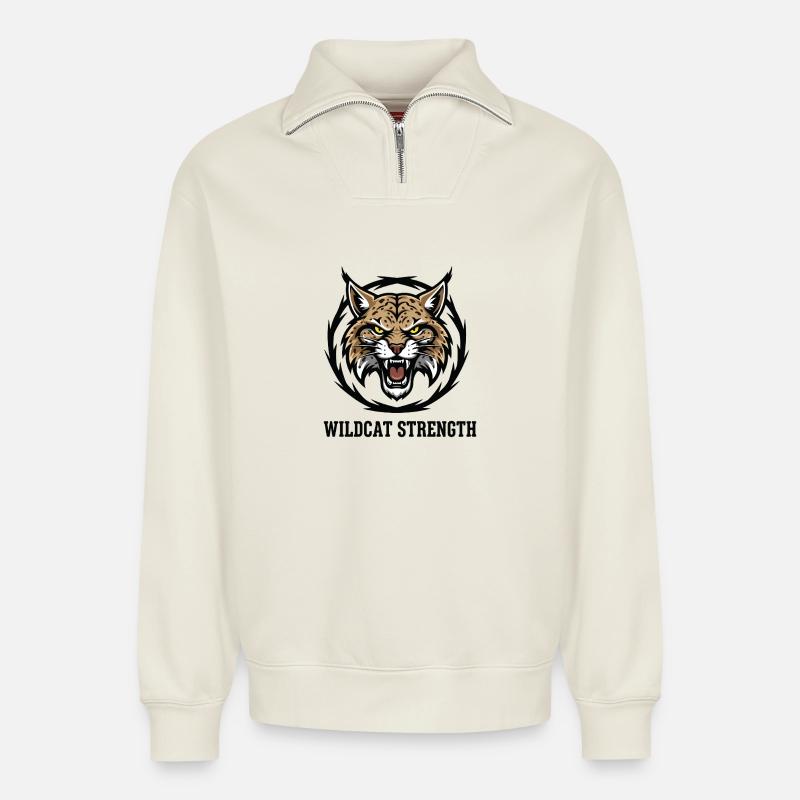 Wildkatzenstärke Luchs Force Wild - Relaxed Unisex Organic Half Zip Sweatshirt – von SPREAD - Naturweiß