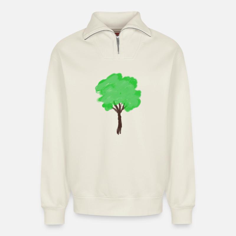 Baum Natur Gärtner - Relaxed Unisex Organic Half Zip Sweatshirt – von SPREAD - Naturweiß