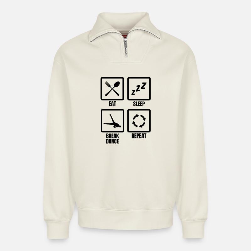 Breakdancer Daily Routine - Relaxed Unisex Organic Half Zip Sweatshirt – by SPREAD - off white