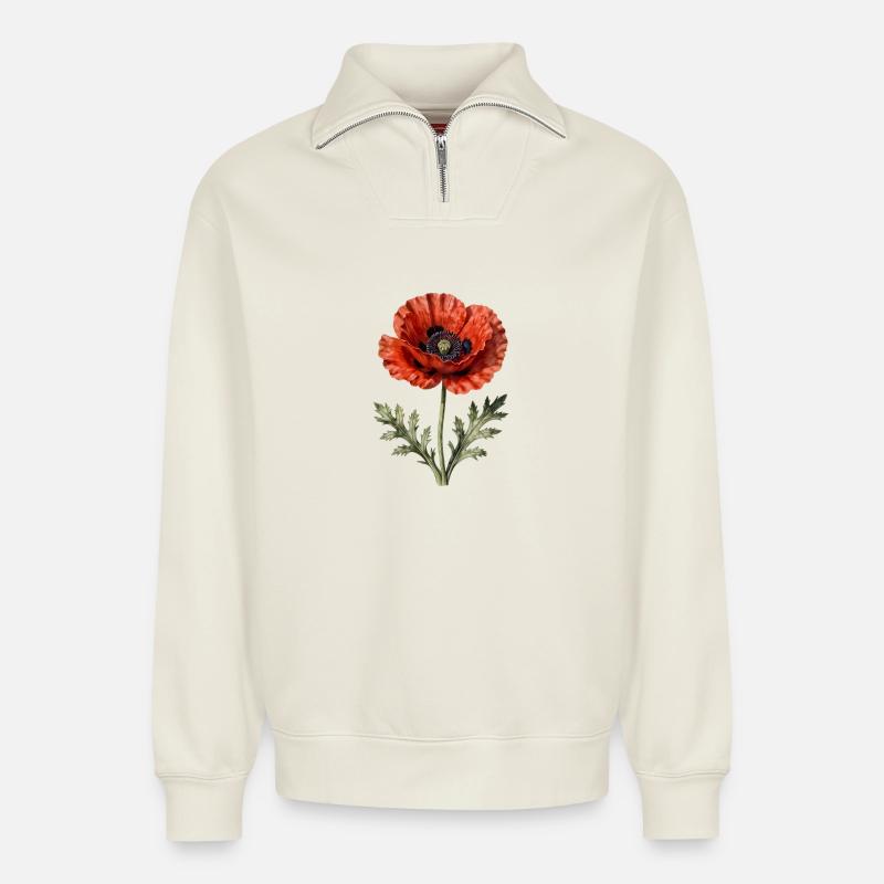 Red Poppy - Relaxed Unisex Organic Half Zip Sweatshirt – von SPREAD - Naturweiß