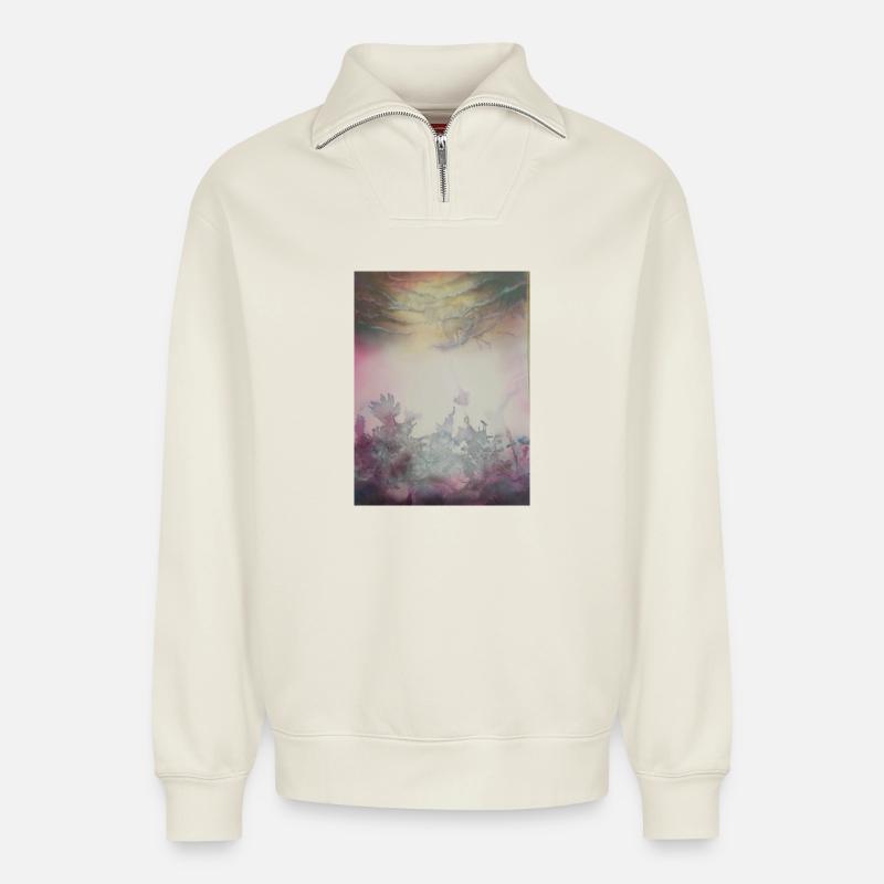 Pastelldesign - Relaxed Unisex Organic Half Zip Sweatshirt – von SPREAD - Naturweiß