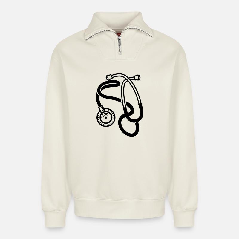 stéthoscope - Sweat unisexe décontracté en coton biologique à demi-zip – de SPREAD - blanc cassé