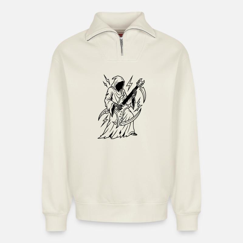 Death Metal - Relaxed Unisex Organic Half Zip Sweatshirt – von SPREAD - Naturweiß
