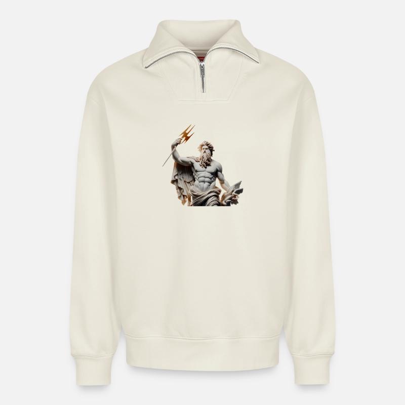 Zeus Donnergott Statue - Relaxed Unisex Organic Half Zip Sweatshirt – von SPREAD - Naturweiß