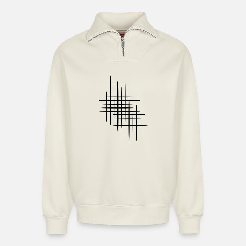Lines grid abstract - Relaxed Unisex Organic Half Zip Sweatshirt – by SPREAD - off white