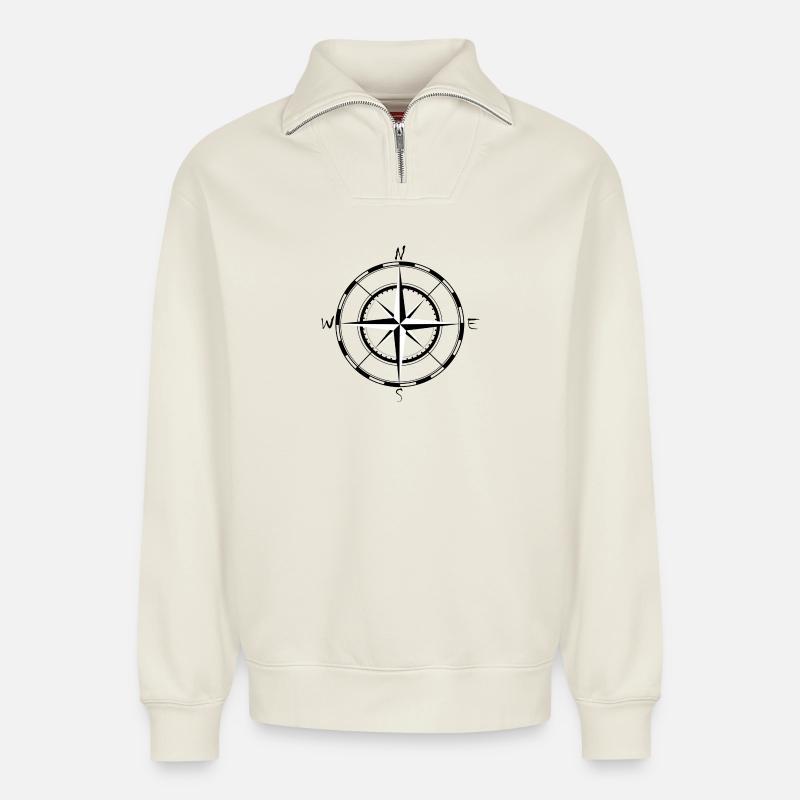 compass - Relaxed Unisex Organic Half Zip Sweatshirt – by SPREAD - off white