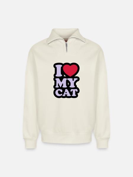 I love my cat - Relaxed Unisex Organic Half Zip Sweatshirt – by SPREAD - off white